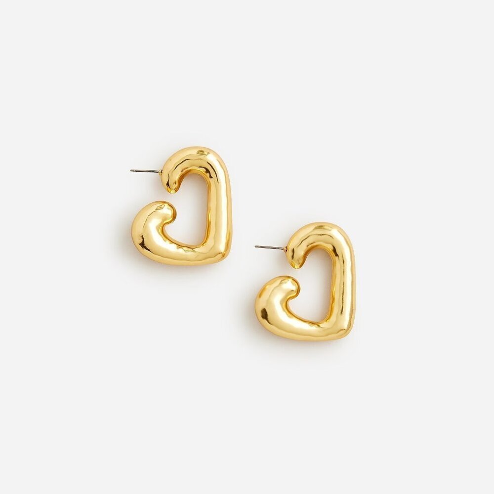 J Crew Womens One Size Heart‎ Shaped Hoop Statement Earrings in Gold BX283 $40